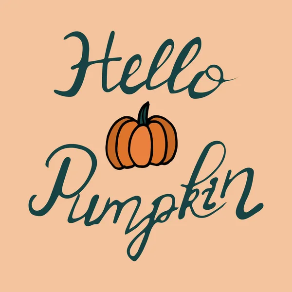 Hello Pumpkin hand lettering, brush calligraphy isolated on white background. — Stock Vector