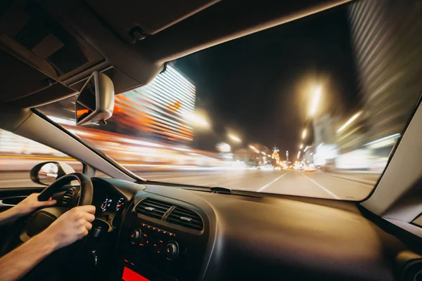 Unidade Velocidade Carro Estrada Cidade Noturna — Fotografia de Stock