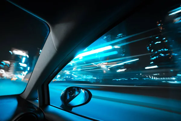 Автомобильная Скорость Дороге Ночном Городе — стоковое фото