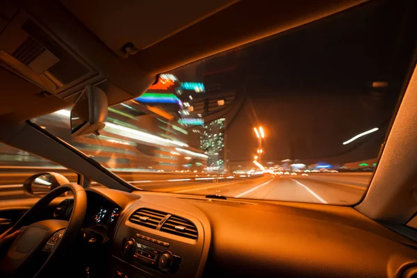 Autóval Úton Város Éjszakai Sebesség — Stock Fotó