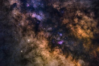 Astrophotography Samanyolu. Derin uzay. Yıldız, Bulutsusu ve stardust gece gökyüzüne