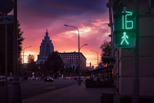 Centro Negocios Oruzheyny Ciudad Moscú Rusia Puesta Del Sol — Foto de Stock