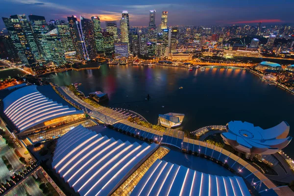 Singapore Skyline Van Stad Zakelijke District Luchtfoto Centrum Landschap Weerspiegeld — Stockfoto