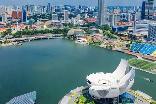 Singapore City Skyline Landschap Dag Blauwe Hemel Marina Bay View — Stockfoto