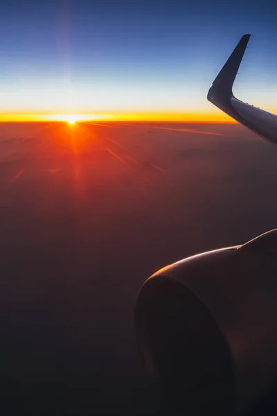 Beautiful Sunset Aerial View Airplane Window — Stock Photo, Image