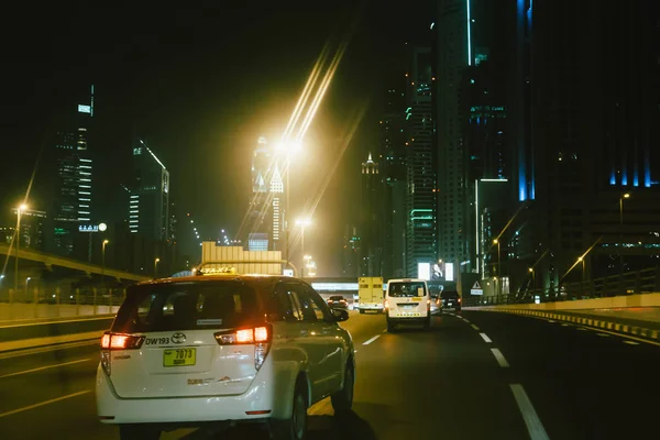 Dubai Uae September 2018 Driving Car Sheikh Zayed Dubai Night — Stock Photo, Image