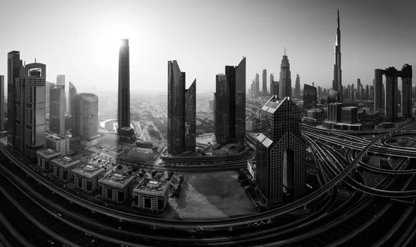 Dubai Skyline Parte Manhã Vista Panorâmica Aérea Superior Para Centro — Fotografia de Stock