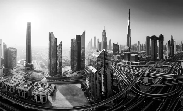 Dubai Skyline Parte Manhã Vista Panorâmica Aérea Superior Para Centro — Fotografia de Stock