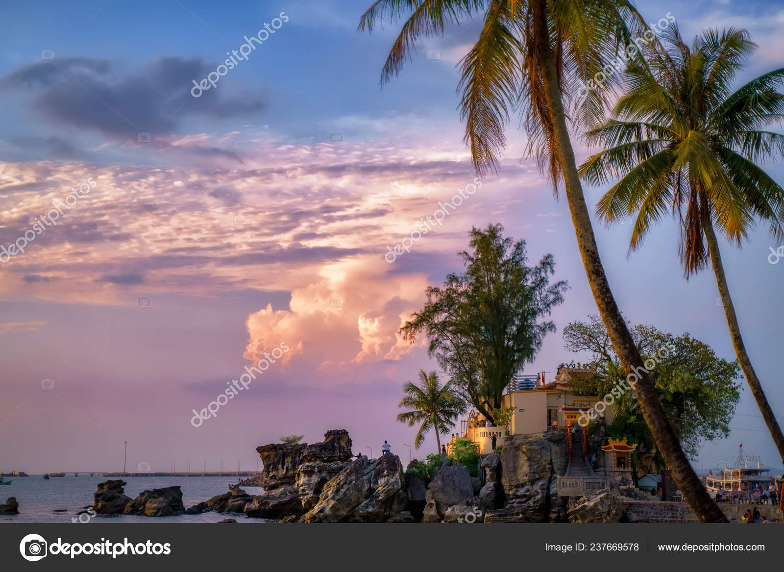 Phu Quoc Island Vietnam Sunset Dinh Cau Temple Stock Photo by ©man64