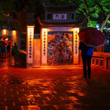 Ngoc Son Temple. Hanoi city old town at night, Vietnam clipart