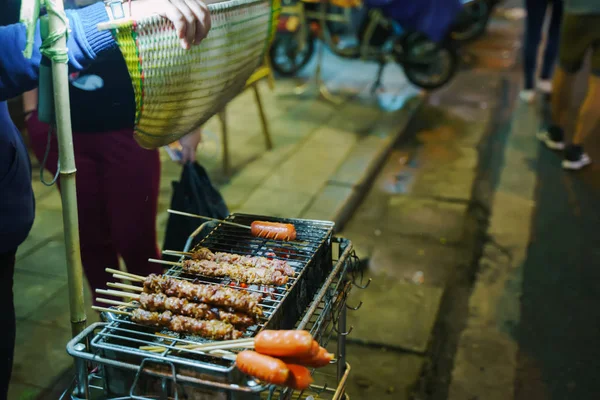 Comida Rua Churrasco Vietnamita Mercado Noturno Hanói Noite — Fotografia de Stock
