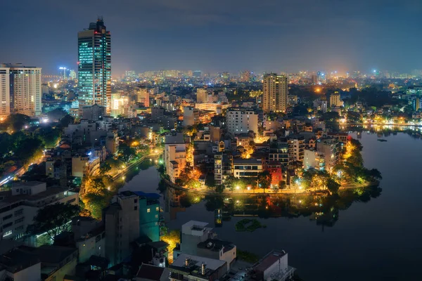 Hanoi Vietnam Aerial Cityscape View Night City Urban Skyline Old — Stock Photo, Image