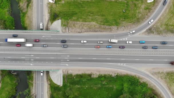 Straße Autobahn Drohne Luftaufnahme Von Oben Auf Auto Landverkehr — Stockvideo