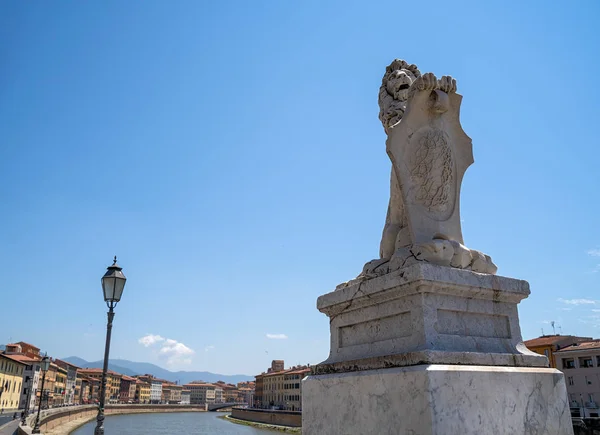 Güneşli bir günde Pisa şehir eski kasabasında Arno Nehri 'nin Cityscape görünümü, Italya — Stok fotoğraf