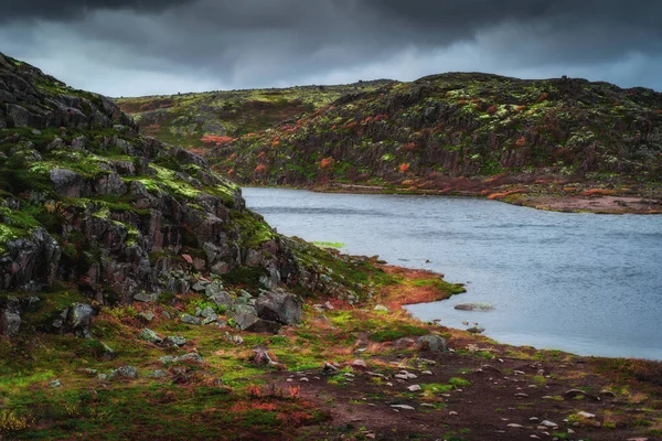 Tundra φύση πολύχρωμο τοπίο στη χερσόνησο Kola το φθινόπωρο. Περιφέρεια Murmansk στη Βόρεια Ρωσία — Φωτογραφία Αρχείου