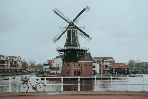 Haarlem city windmill in old town. Netherlands (Holland)