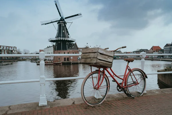 Moulin Vent Haarlem Dans Vieille Ville Pays Bas Hollande — Photo