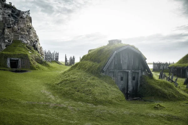 Vestrahorn Dağı Yakınlarındaki Viking Köyü Doğu Zlanda Nın Stokksnes Kıyısı — Stok fotoğraf