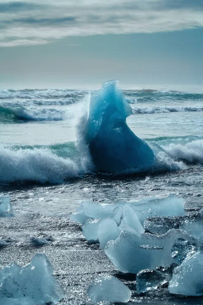 Diamond Beach Jokulsarlon Paisagem Islândia Oriental Gelo Areia Vulcânica Preta — Fotografia de Stock