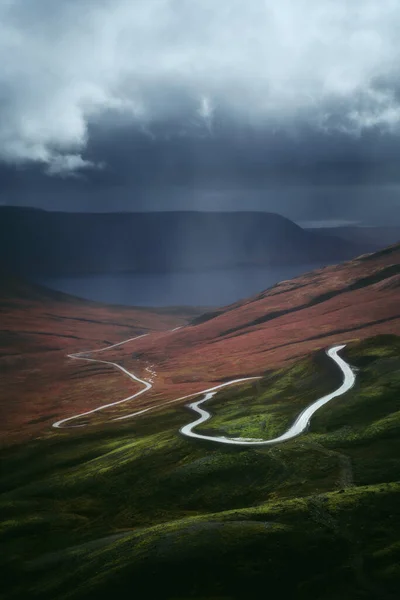Carretera Curva Sinuosa West Fjords Región Westfjords Norte Islandia Dramático — Foto de Stock