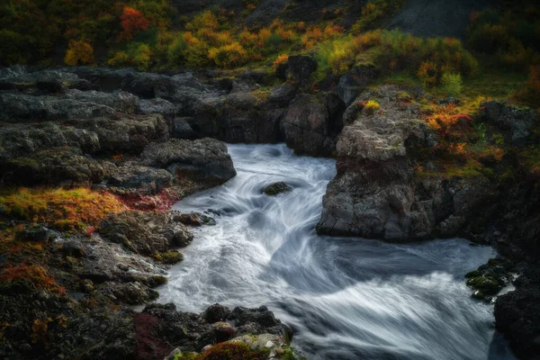 Paesaggio Naturale Islandese Cascata Barnafoss Islanda Occidentale Effetto Esposizione Lunga — Foto Stock