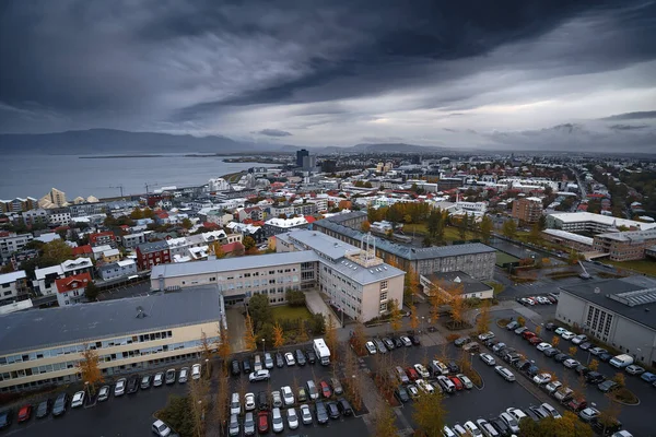 Panoráma Légi Kilátás Reykjavik Város Izland Városi Városkép Felülről — Stock Fotó