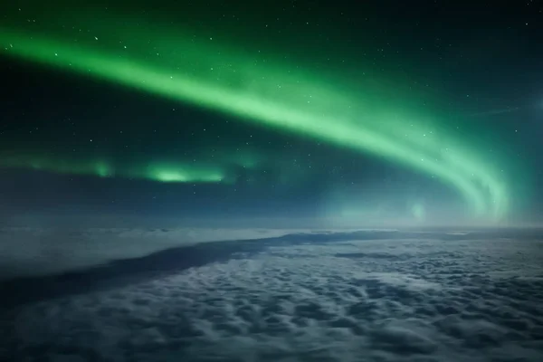 Northern Lights Aurora Borealis Clouds View Plane Night Sky Landscape — Stock Photo, Image