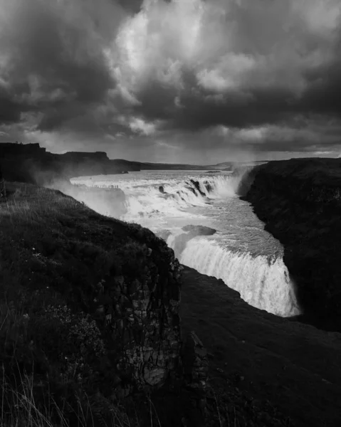 Cascada Gullfoss Islandia Del Sur Hermoso Paisaje Natural Blanco Negro —  Fotos de Stock