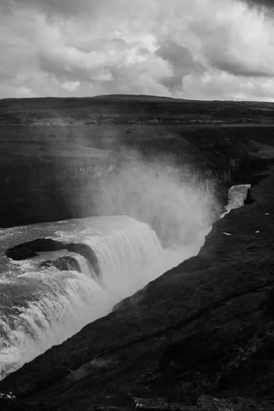 Καταρράκτης Gullfoss Στη Νότια Ισλανδία Όμορφο Φυσικό Τοπίο Ασπρόμαυρο Τονισμένο — Φωτογραφία Αρχείου