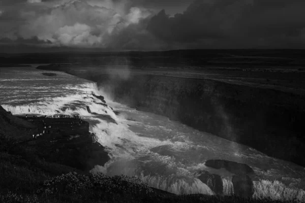 Vodopád Gullfoss Jižním Islandu Nádherná Přírodní Krajina Černobílý Tón — Stock fotografie