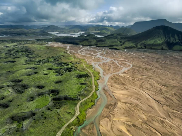 Landmannalaugar Reserva Natural Fjallabak Islandia Hermoso Paisaje Natural Vista Aérea —  Fotos de Stock