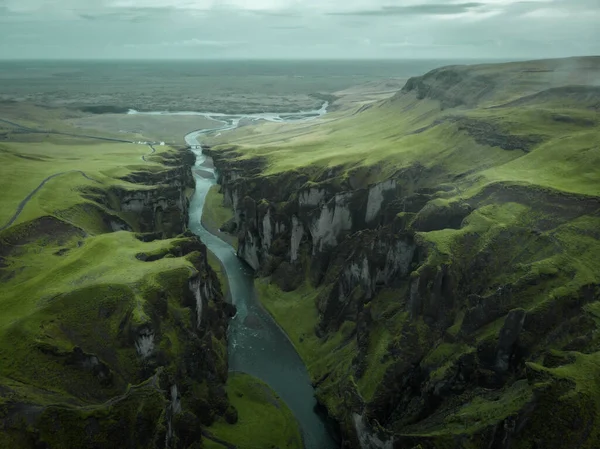 Вид Повітря Долину Каньйону Fjadrargljufur Південній Ісландії Ісландський Природний Ландшафт — стокове фото