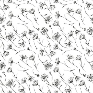 Açık arkaplanda siyah beyaz papatya deseni