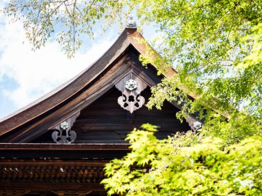 Otsu, Japonya - 21 Ağustos 2018, Saigoku Kannon hac yolculuğunun 14 numaralı tapınağı Miidera 'da yaz mevsimi