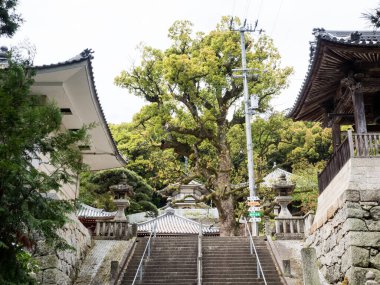 Kanonji, Kagawa Bölgesi, Japonya - 13 Nisan 2018: Kannonji ve Jinnein 'in ortak alanlarında, Shikoku hac yolunda 68 ve 69 numaralı tapınaklar