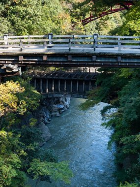 Otsuki, Yamanashi Bölgesi, Japonya - 26 Ekim 2017: Kai Saruhashi, Japonya 'nın sıradışı üç köprüsünden biri.