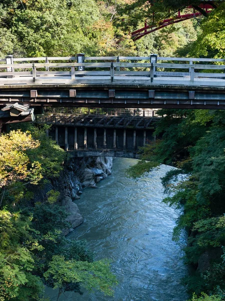 Otsuki, Yamanashi Bölgesi, Japonya - 26 Ekim 2017: Kai Saruhashi, Japonya 'nın sıradışı üç köprüsünden biri.