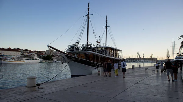 Trogir Horvátország Június 2020 Békés Naplemente Felett Kikötő Trogir Város — Stock Fotó