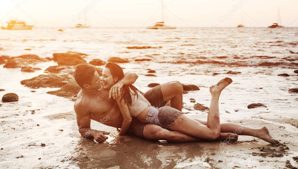 Romantic couple on a tropical beach