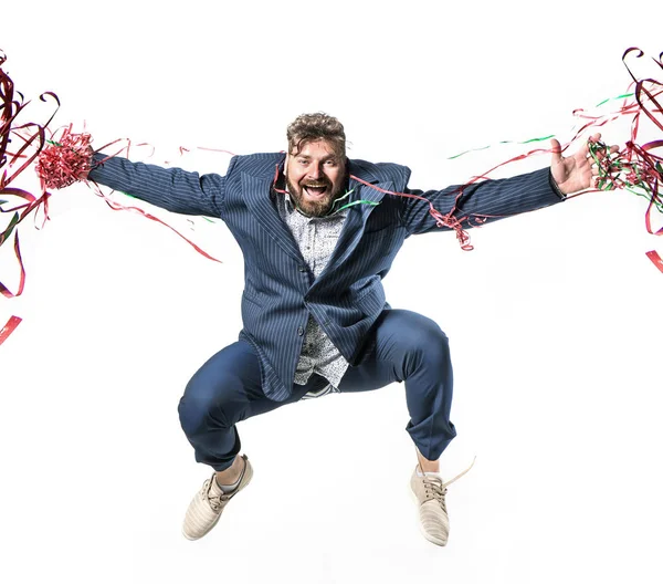 Portrait of a elegant jumping man - isolated — Stock Photo, Image