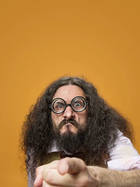 Cloesup portrait of a freaky nerd — Stock Photo, Image