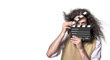 Elinde klaket tutan bir adamın portresi. Beyaz, boş arka grup