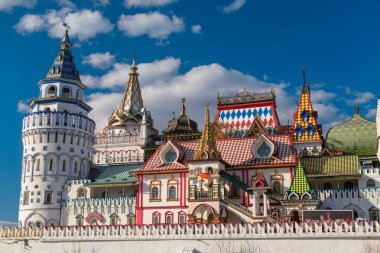Moskova, Rusya - 13 Nisan 2018: Panorama Izmailovsky Kremlin'in Moskova, Rusya
