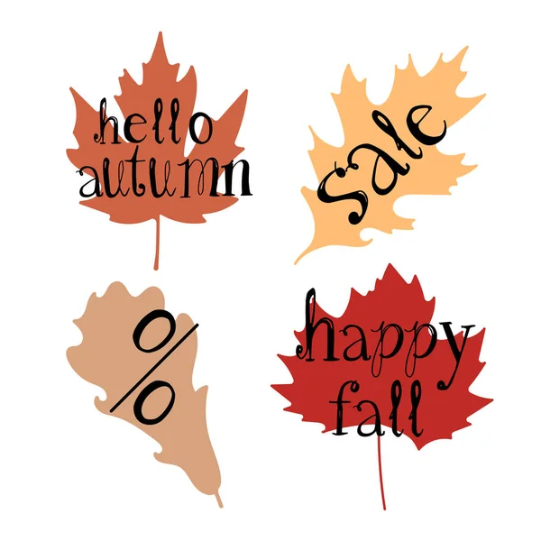 Vector Illustratie Van Herfstbladeren Een Witte Achtergrond Inscripties Welkom Herfst — Stockvector