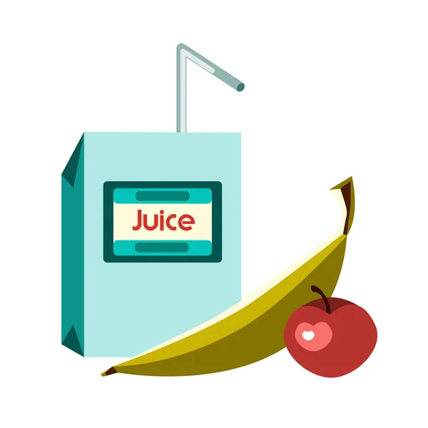 午餐盒图标 装有果汁和苹果的纸袋午餐的平面插图 网页的矢量图标 — 图库矢量图片