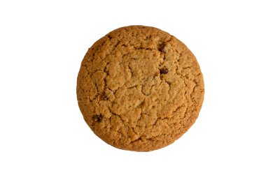 Beyaz arka planda izole edilmiş çıtır yulaflı kurabiyeler. Seçici odaklanma. Ev yapımı kurabiye festivali. Mekanın kopyası. Yukarıdan görünüşü