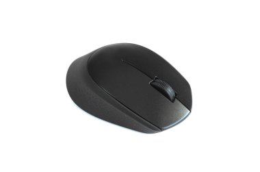 Beyaz arka planda siyah kablosuz bilgisayar faresi. İş konsepti