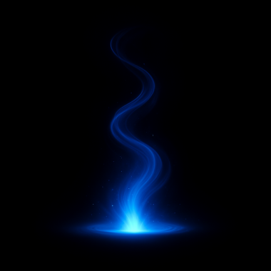 Dönen şekilli ve parlayan parçacıkları olan mavi sihirli bir ışık akışı. Oyunlar, fantezi, çizimler ve dijital tasarım için soyut bir enerji efekti.