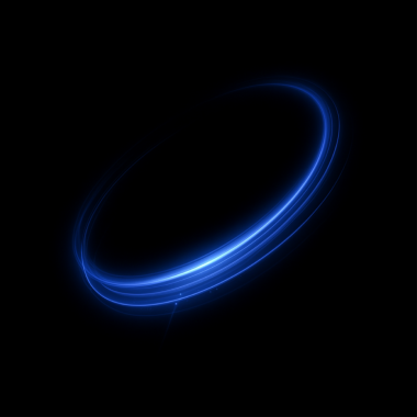 Koyu arkaplanda pürüzsüz parlak izleri olan parlak mavi ışık halkası. Dijital tasarım, bilim kurgu temaları, teknoloji kavramları ve soyut çizimler için geleceksel enerji çemberi etkisi.