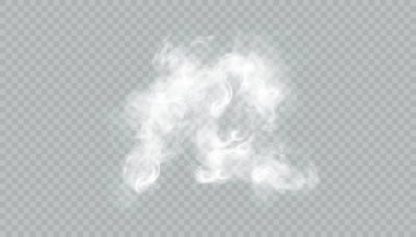Şeffaf arkaplanda yumuşak girdap dokusuna sahip beyaz vektör duman bulutu. Örtüler, fantezi sahneleri, büyülü atmosferler, oyun tasarımı ve dijital çizimler için gerçekçi sis ve sis efekti.